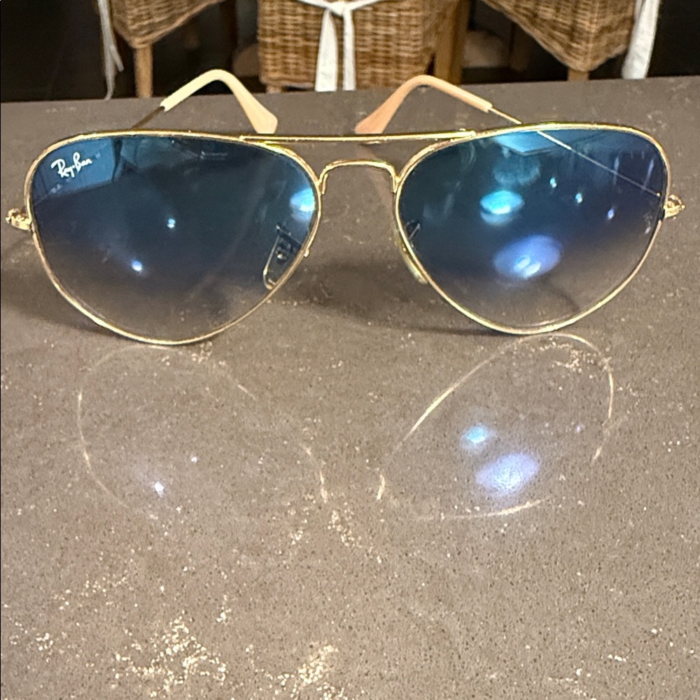 Ray-Ban Gold Frame Sunglasses with Blue Lenses